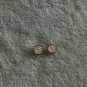 Wooden Volleyball Stud Earrings